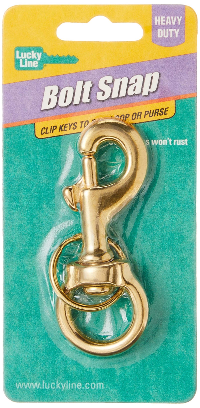 Lucky Line 3-1/4"" Heavy-Duty Solid Brass Bolt Snap with 1"" Brass Split Key Ring (44801) - Image 2